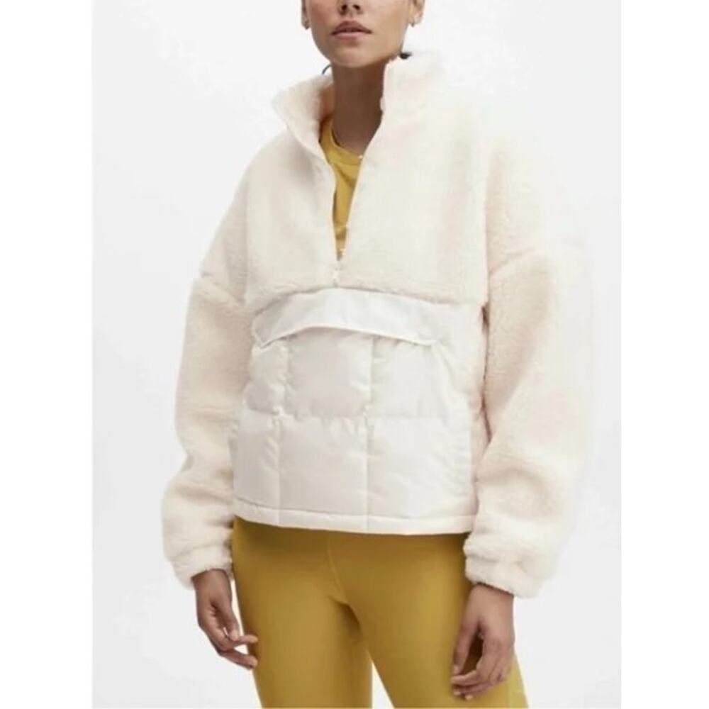 Fabletics‎ Nelly Mixed Media Teddy Jacket Womens XXS Cream Pullover Half Zip